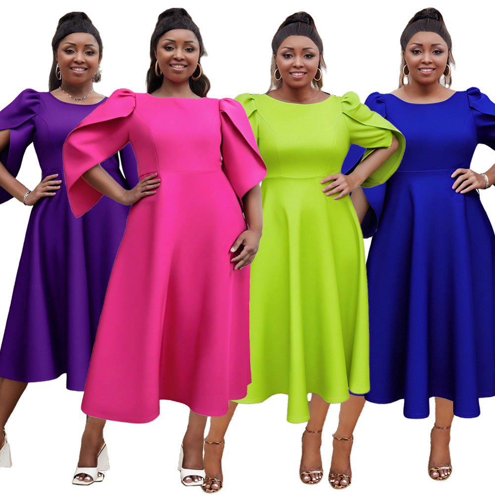 LADIES PLUS SIZE LONG DRESS BLUE / LIME GREEN / DARK PINK / PURPLE (SIZE S - 3XL)