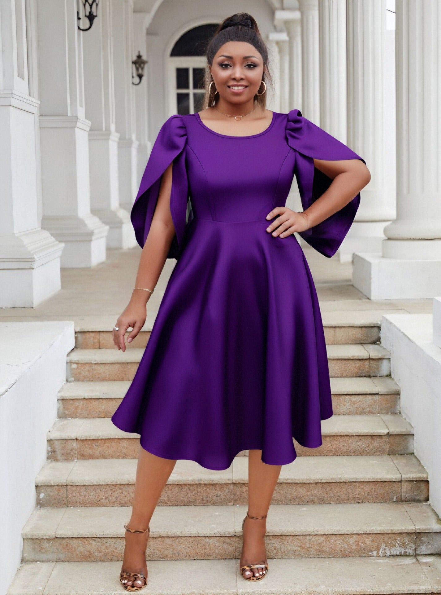 LADIES PLUS SIZE LONG DRESS BLUE / LIME GREEN / DARK PINK / PURPLE (SIZE S - 3XL)