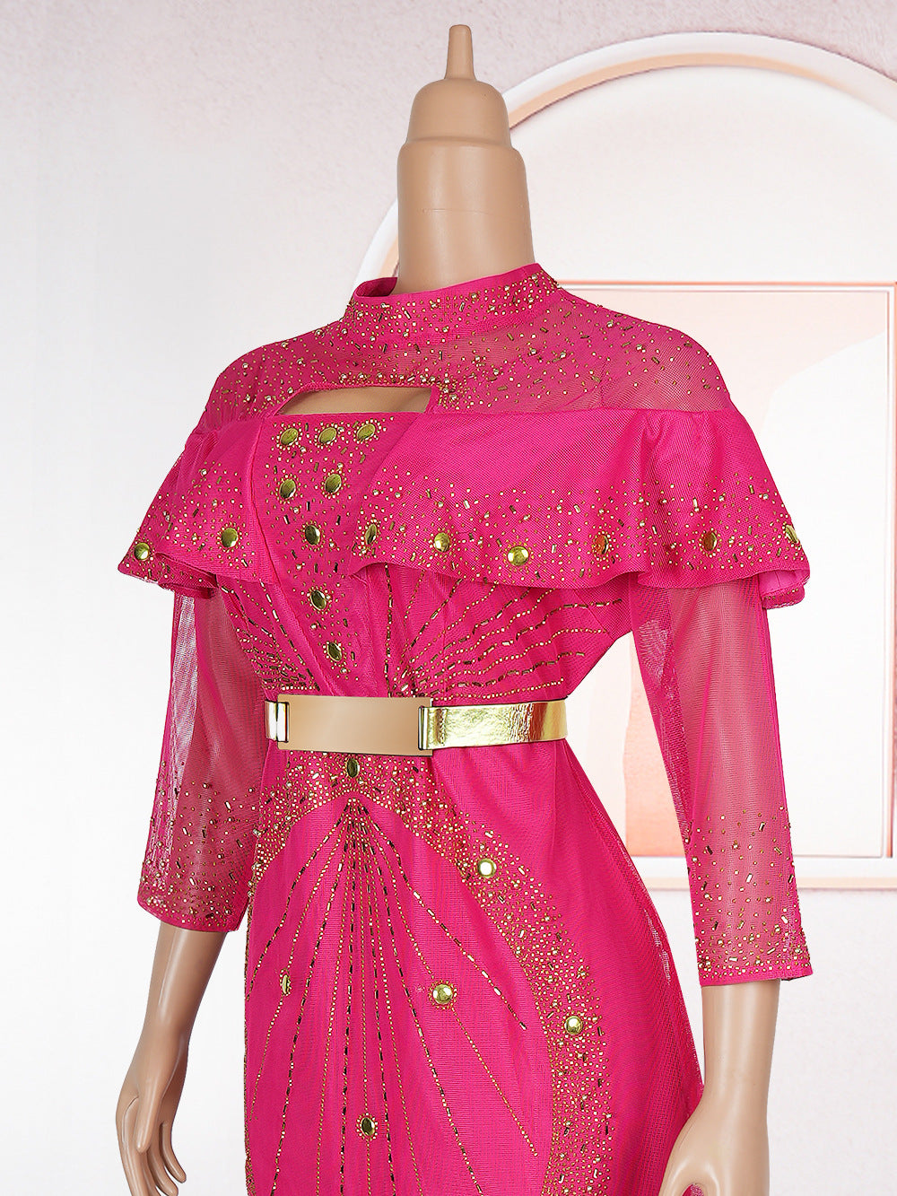 LADIES PLUS SIZE LONG SLEEVE LONG BODYCON DRESS PINK / BLUE / BLACK (SIZE L - 3XL)