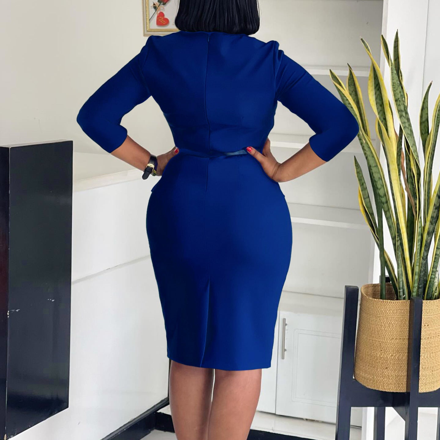 LADIES OFFICE DRESS BLUE / BLACK / WHITE (SIZE S - 3XL)