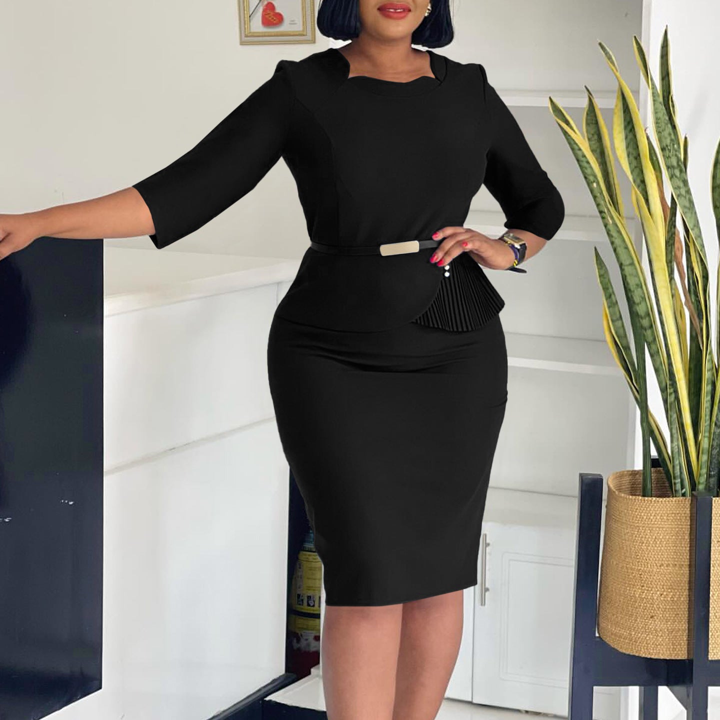 LADIES OFFICE DRESS BLUE / BLACK / WHITE (SIZE S - 3XL)