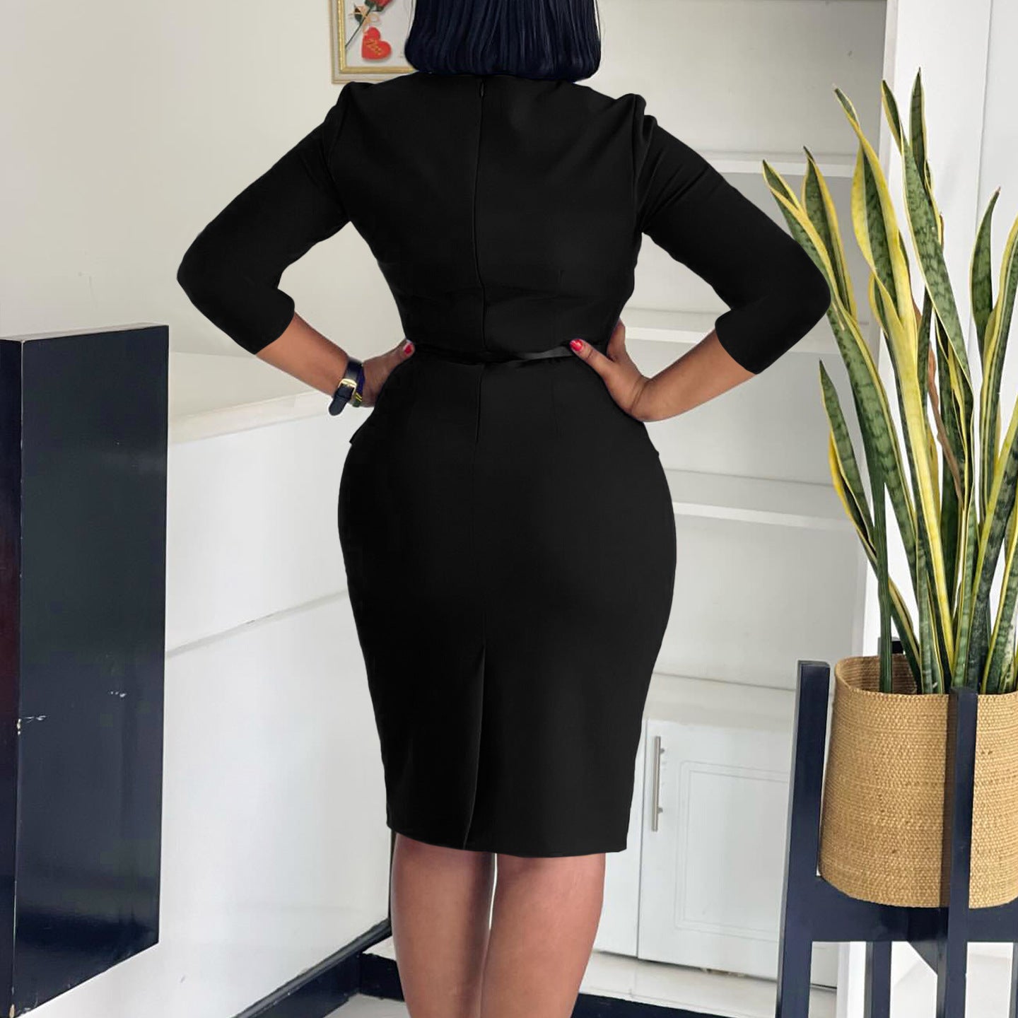 LADIES OFFICE DRESS BLUE / BLACK / WHITE (SIZE S - 3XL)