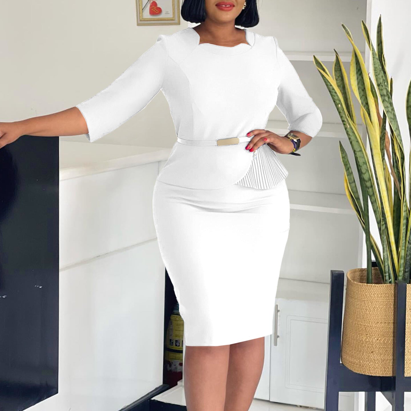 LADIES OFFICE DRESS BLUE / BLACK / WHITE (SIZE S - 3XL)