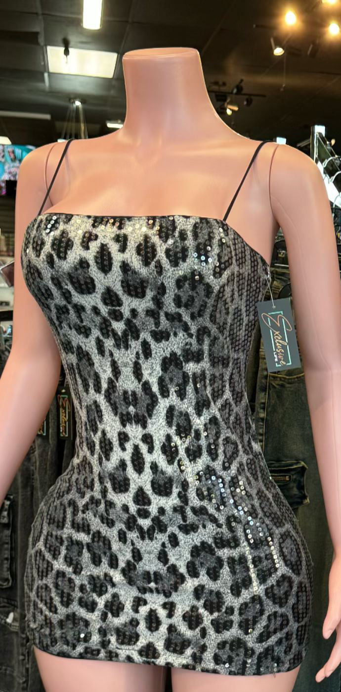 LADIES LEOPARD PRINT MINI DRESS BLACK LEOPARD / BROWN LEOPARD (SIZE S - 2XL)