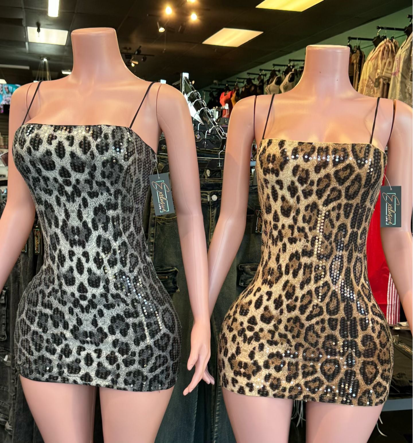 LADIES LEOPARD PRINT MINI DRESS BLACK LEOPARD / BROWN LEOPARD (SIZE S - 2XL)