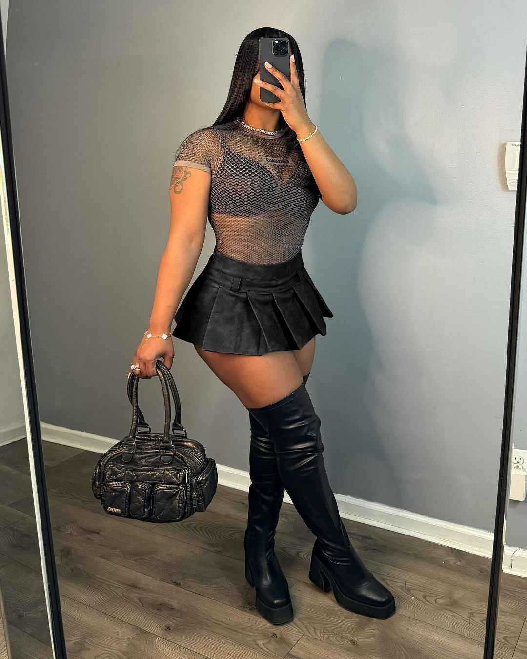 LADIES PU LEATHER SHORT MINI SKIRT BLACK / RED / DARK BROWN (SIZE S - 2XL)