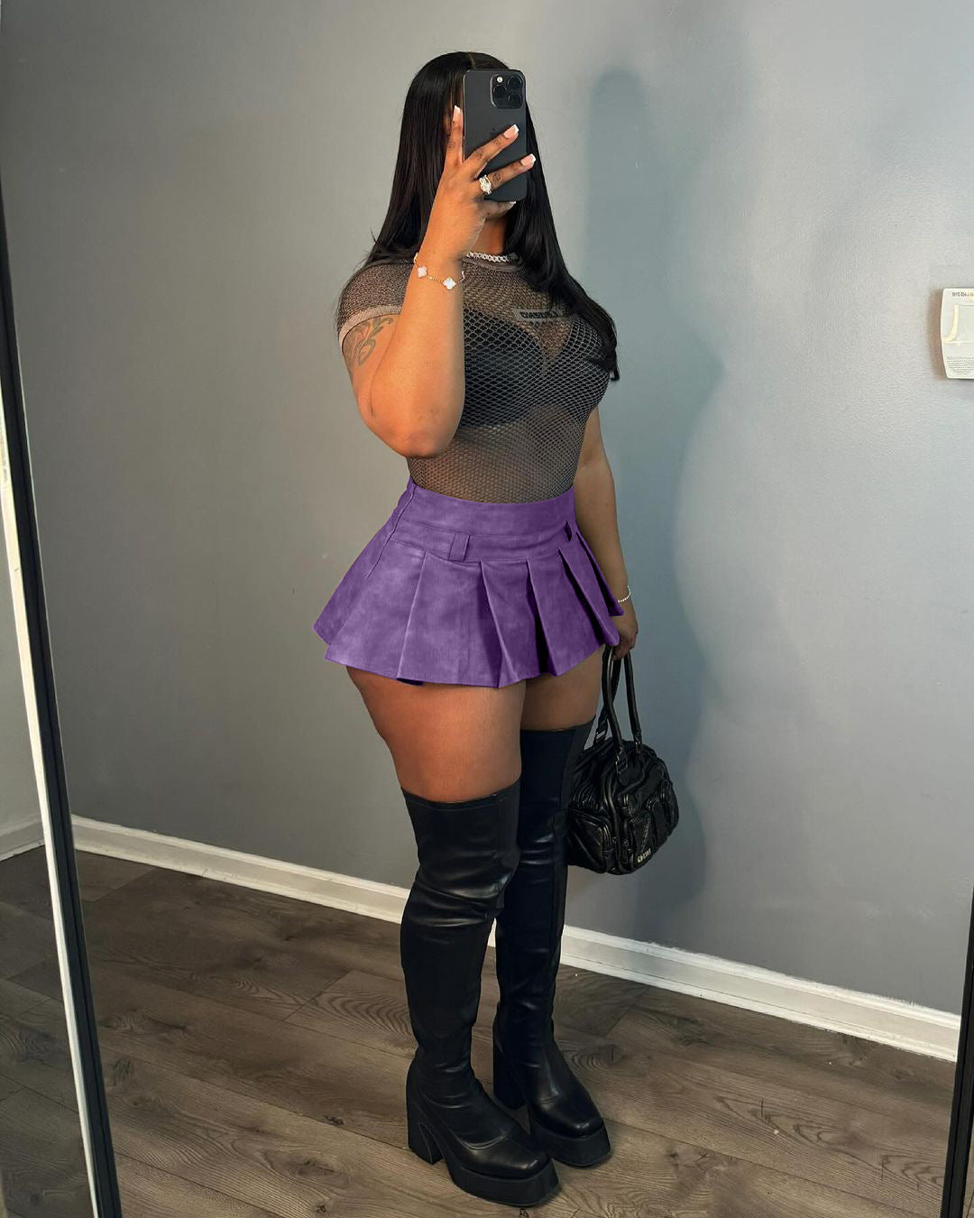 LADIES PU LEATHER SHORT MINI SKIRT PURPLE (SIZE S - 2XL)
