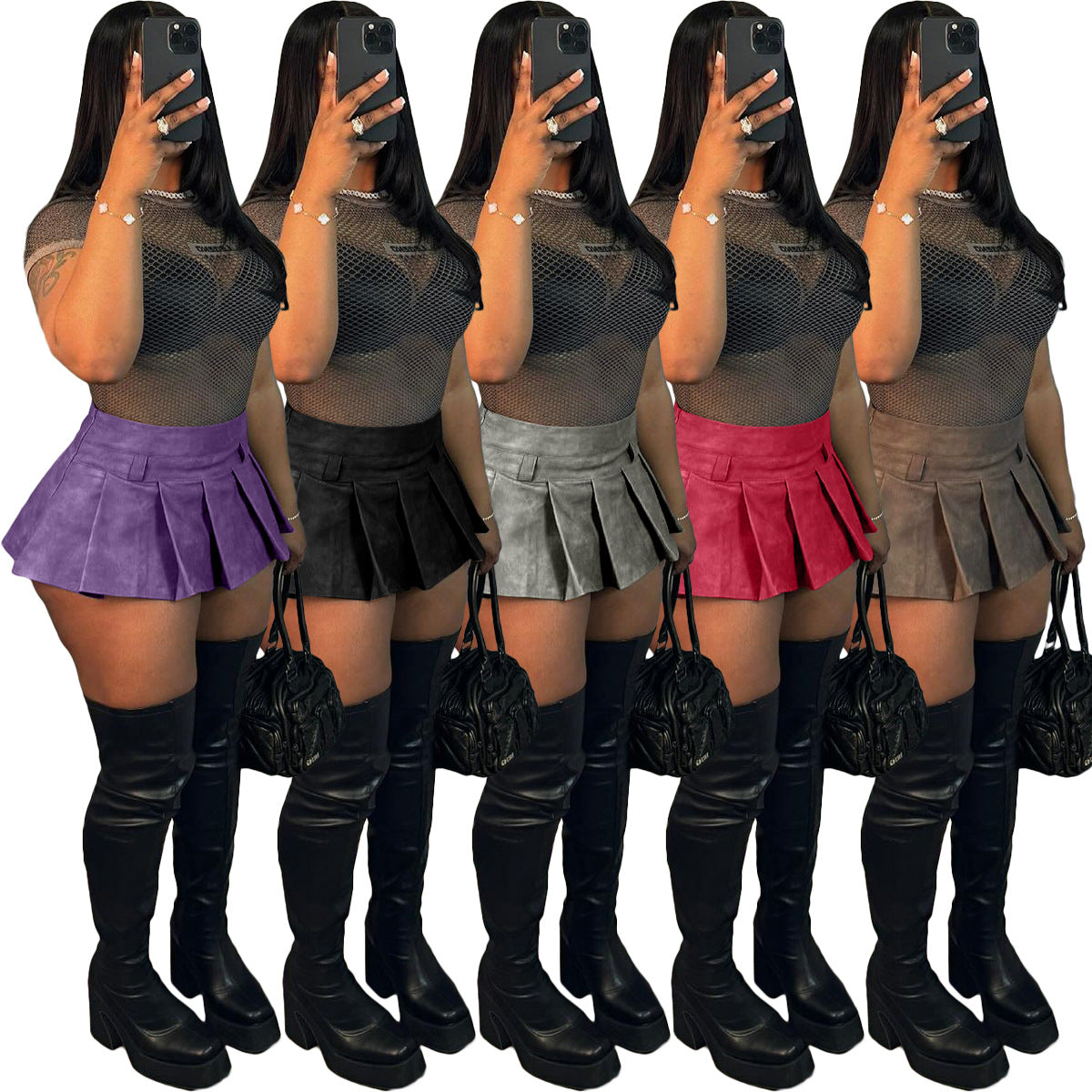 LADIES PU LEATHER SHORT MINI SKIRT PURPLE (SIZE S - 2XL)