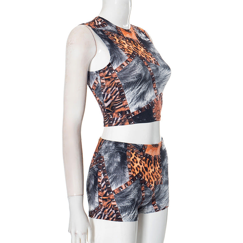 LADIES SLEEVELESS TOP & SHORTS SET BROWN (SIZE S - L)