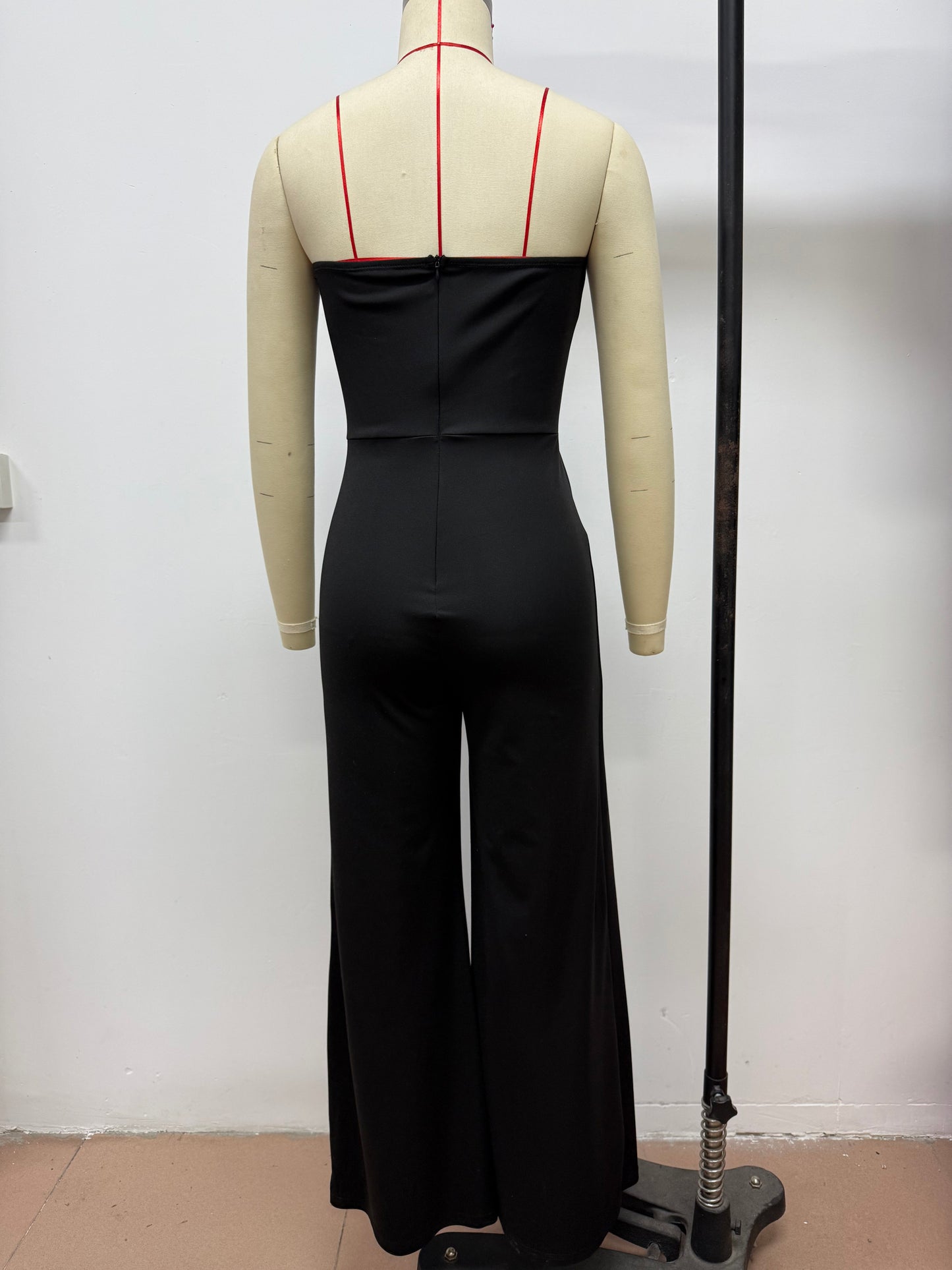 LADIES SLEEVELESS WIDE LEG PANTS JUMPSUIT BLACK (SIZE S - 2XL)