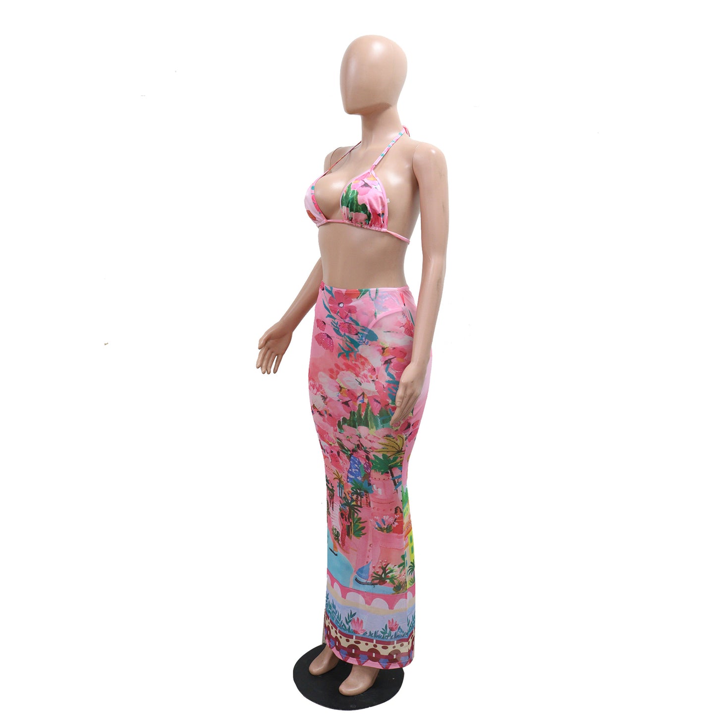 LADIES BIKINI SWIMWEAR BEACHWEAR SET PINK / GREEN (SIZE S - 2XL)