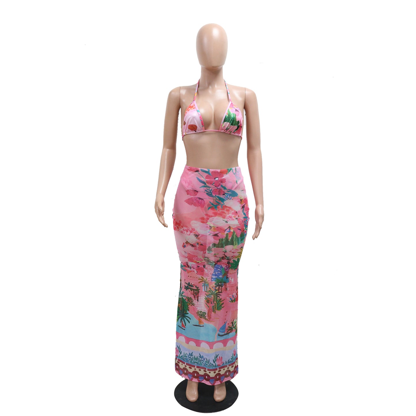 LADIES BIKINI SWIMWEAR BEACHWEAR SET PINK / GREEN (SIZE S - 2XL)