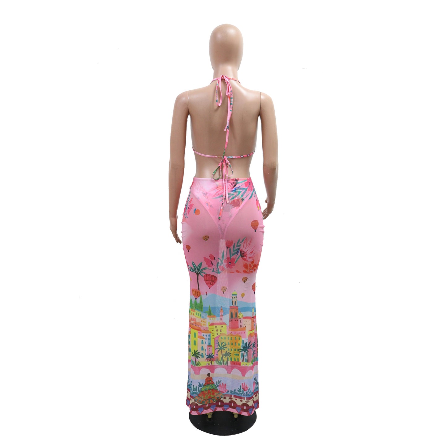 LADIES BIKINI SWIMWEAR BEACHWEAR SET PINK / GREEN (SIZE S - 2XL)