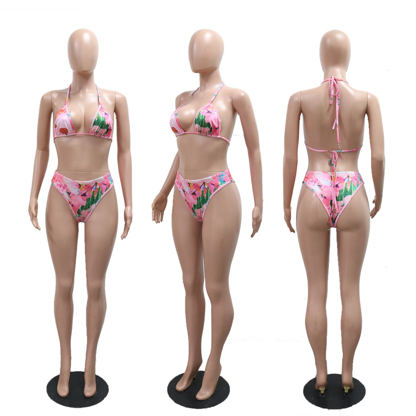 LADIES BIKINI SWIMWEAR BEACHWEAR SET PINK / GREEN (SIZE S - 2XL)