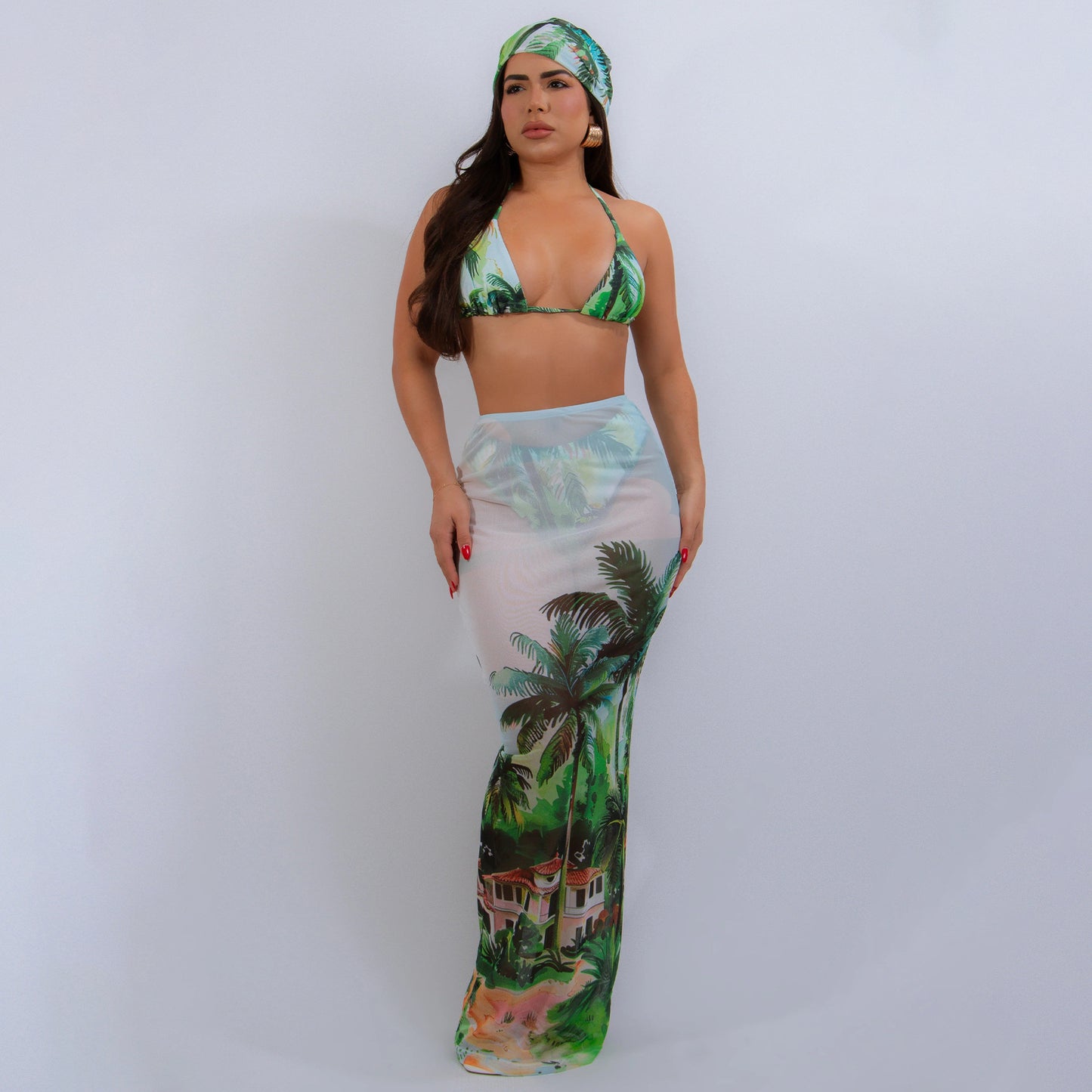 LADIES BIKINI SWIMWEAR BEACHWEAR SET PINK / GREEN (SIZE S - 2XL)