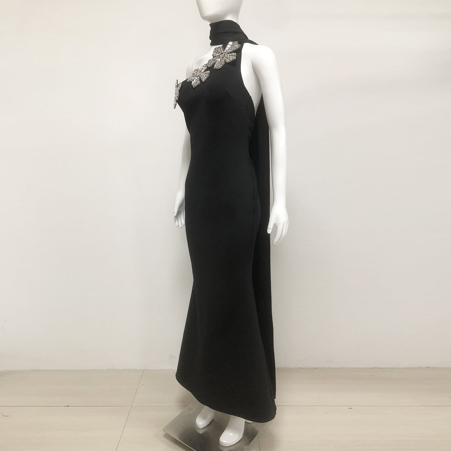 LADIES ONE SHOULDER BEADED EVENING / PARTY DRESS BLACK (SIZE S - L)