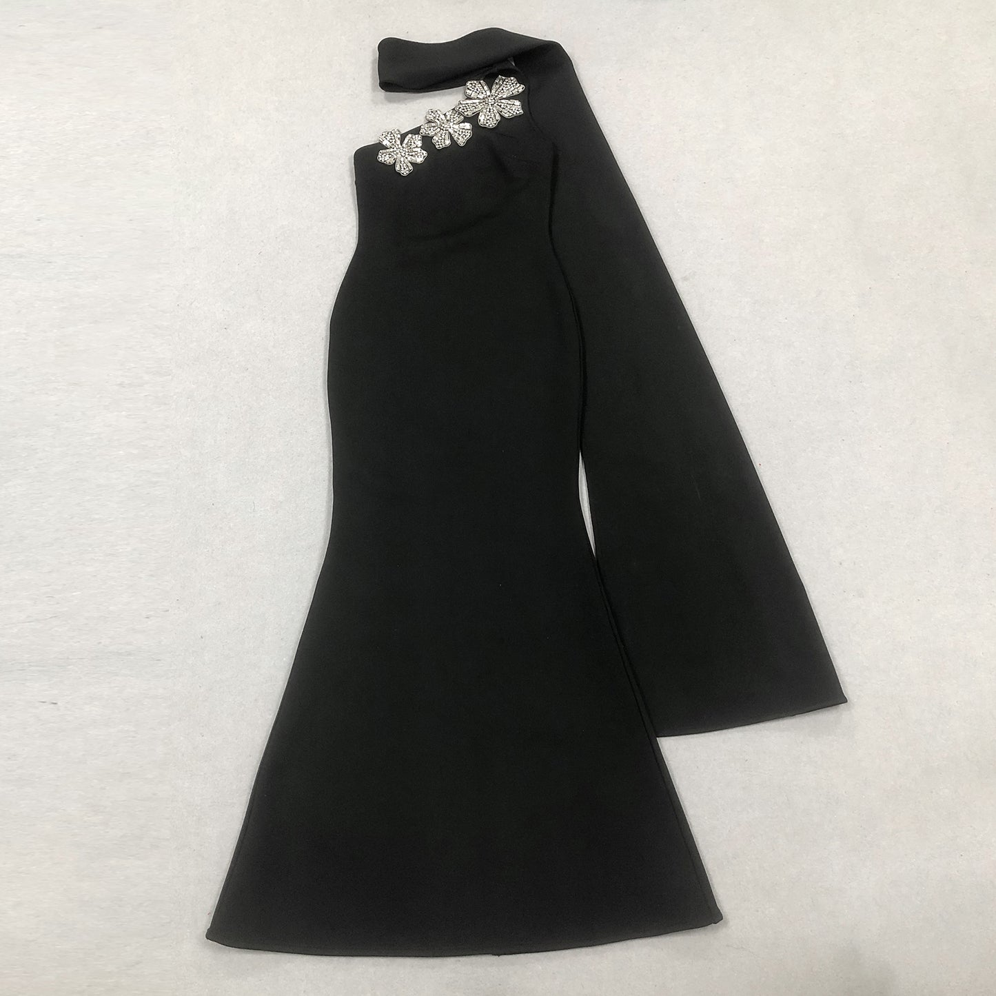LADIES ONE SHOULDER BEADED EVENING / PARTY DRESS BLACK (SIZE S - L)