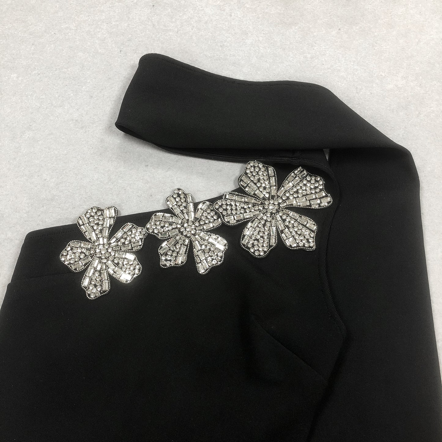 LADIES ONE SHOULDER BEADED EVENING / PARTY DRESS BLACK (SIZE S - L)