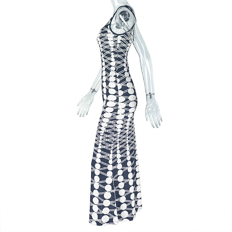 LADIES LONG DRESS WHITE & BLACK (SIZE S - L)