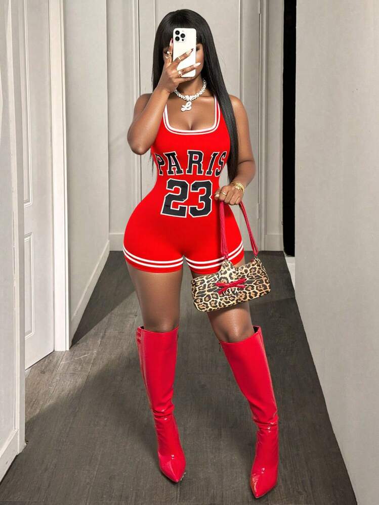 LADIES SLEEVELESS PLAYSUIT / ROMPER RED (SIZE S - L)