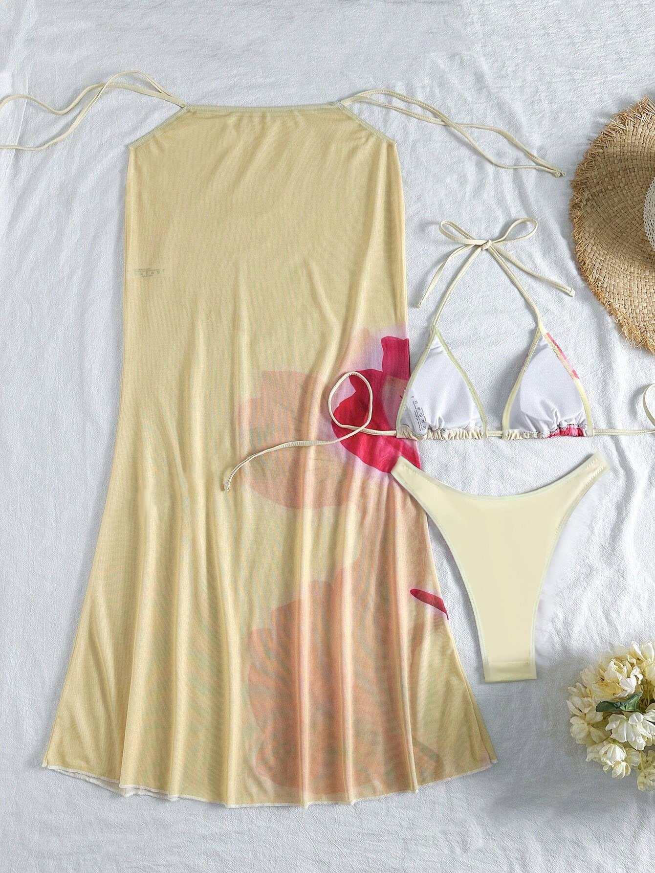 LADIES BIKINI SWIMWEAR BEACHWEAR SET LIGHT YELLOW (SIZE XS - L)