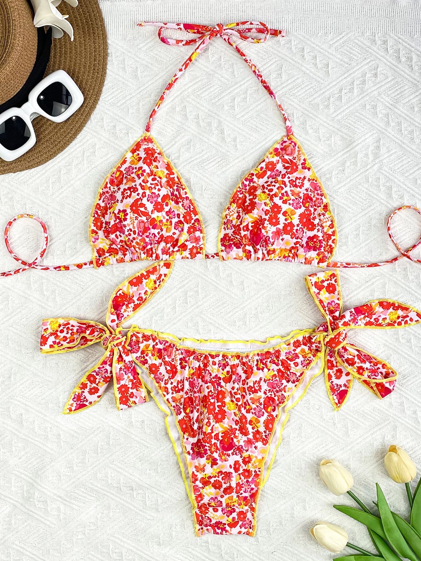 LADIES TWO PIECE BIKINI SWIMWEAR PINK (SIZE XS - L)