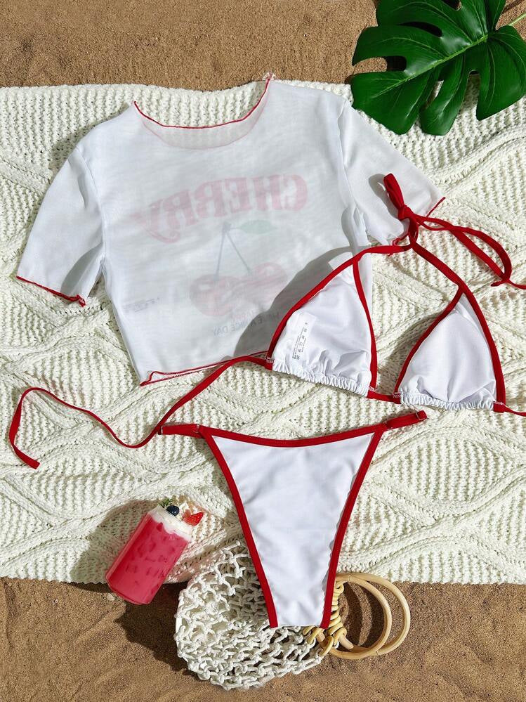 LADIES THREE PIECE SWIMWEAR BEACHWEAR SET WHITE (SIZE XS - L)
