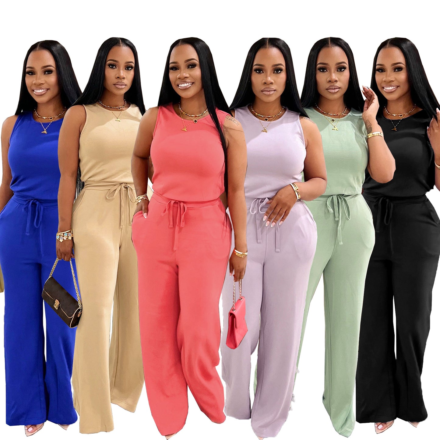 LADIES SLEEVELESS JUMPSUIT 6 DIFFERENT COLOURS (SIZE S - 2XL)