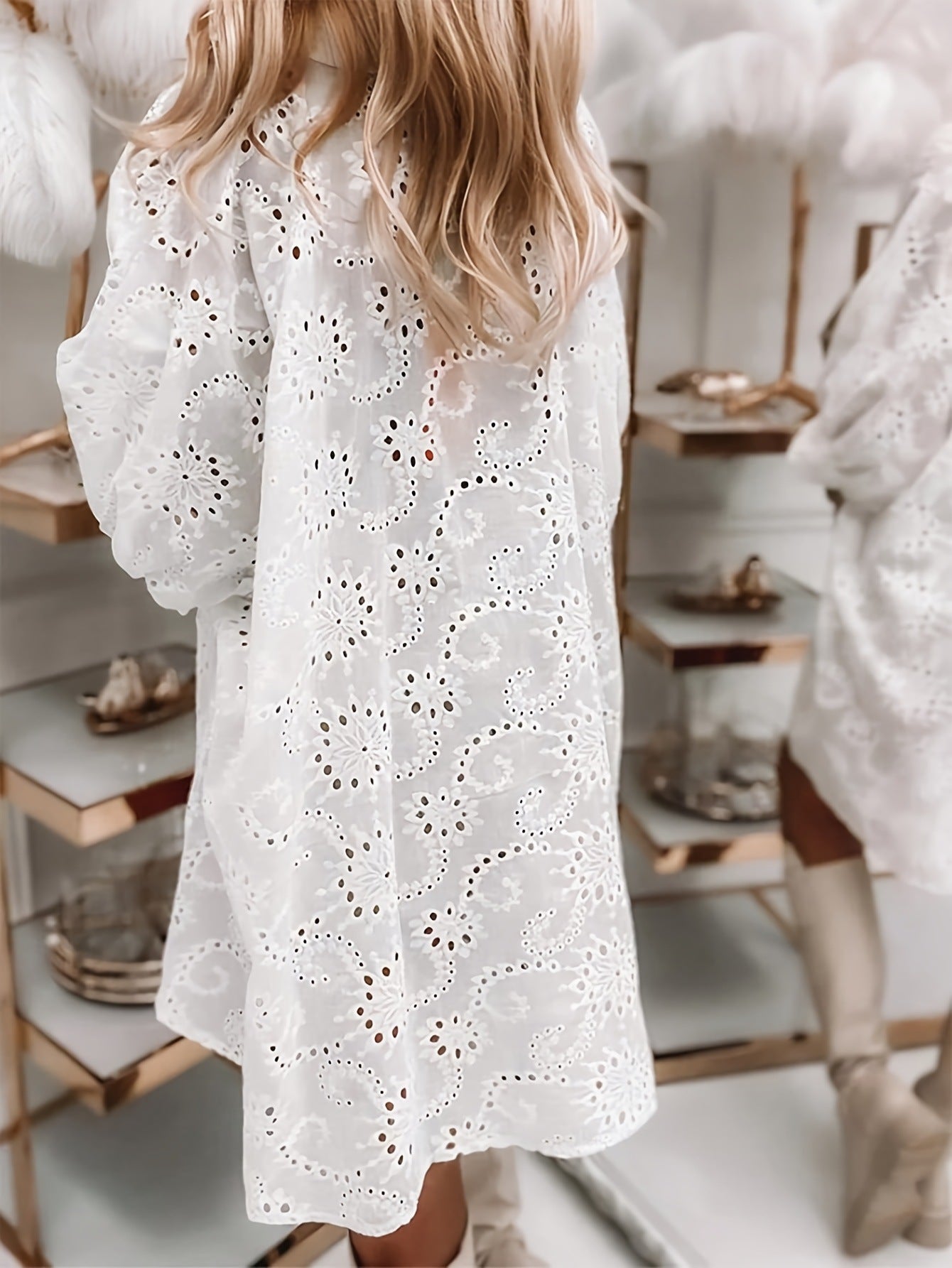 LADIES LOOSE LACE SHIRT WHITE (SIZE S - 2XL)