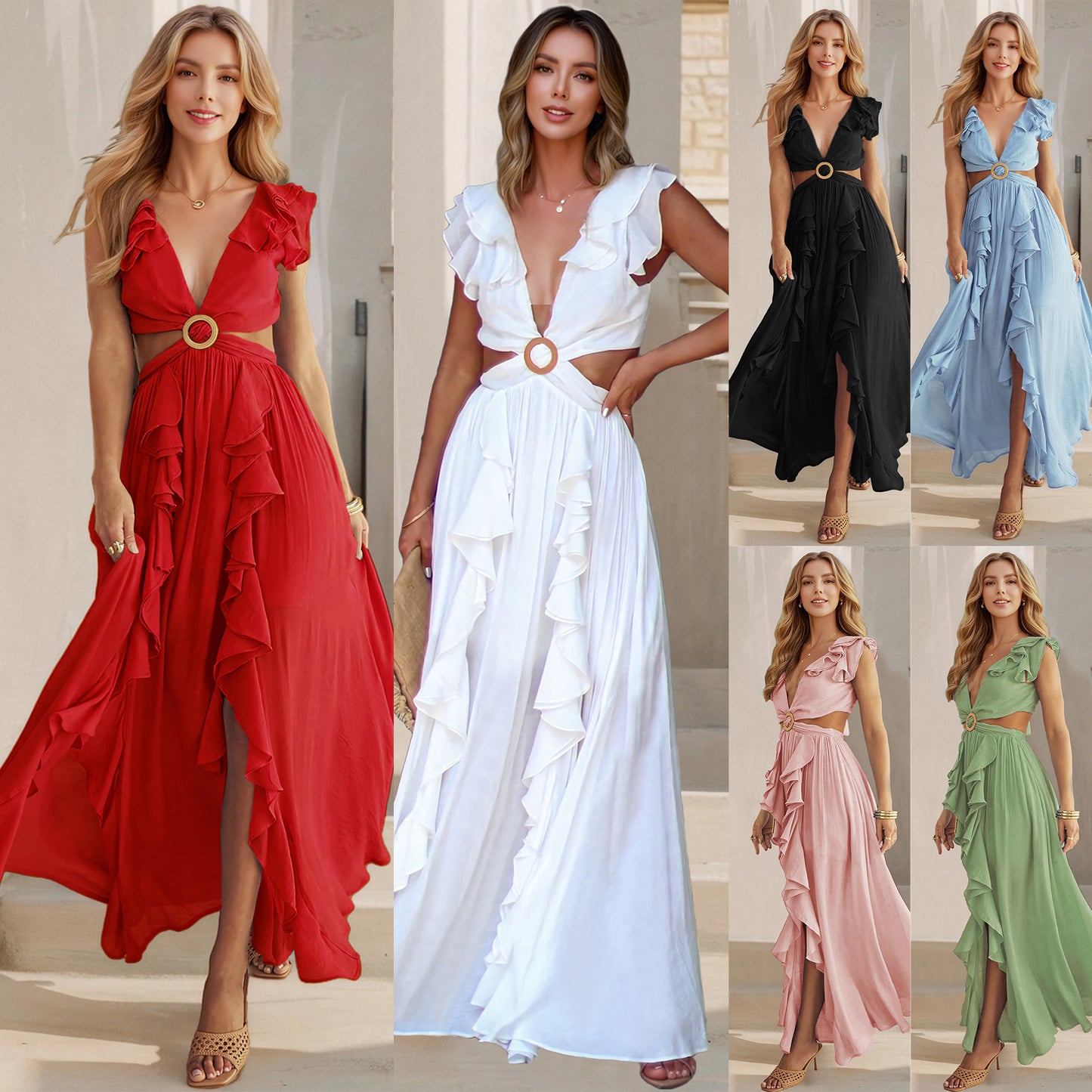 LADIES SLEEVELESS LONG DRESS RED / BLACK / WHITE / GREEN / BLUE / PINK (SIZE S - XL)