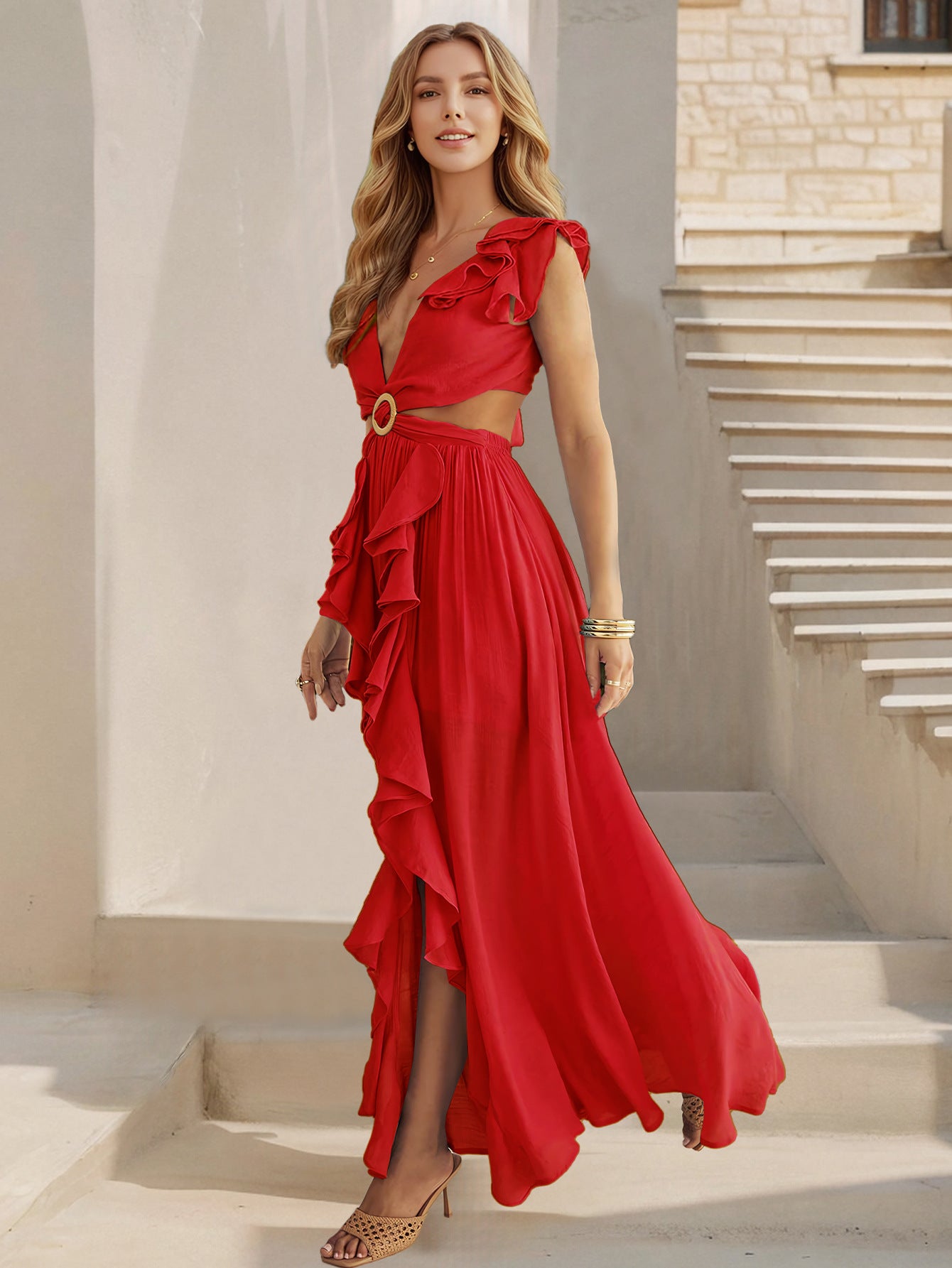 LADIES SLEEVELESS LONG DRESS RED / BLACK / WHITE / GREEN / BLUE / PINK (SIZE S - XL)