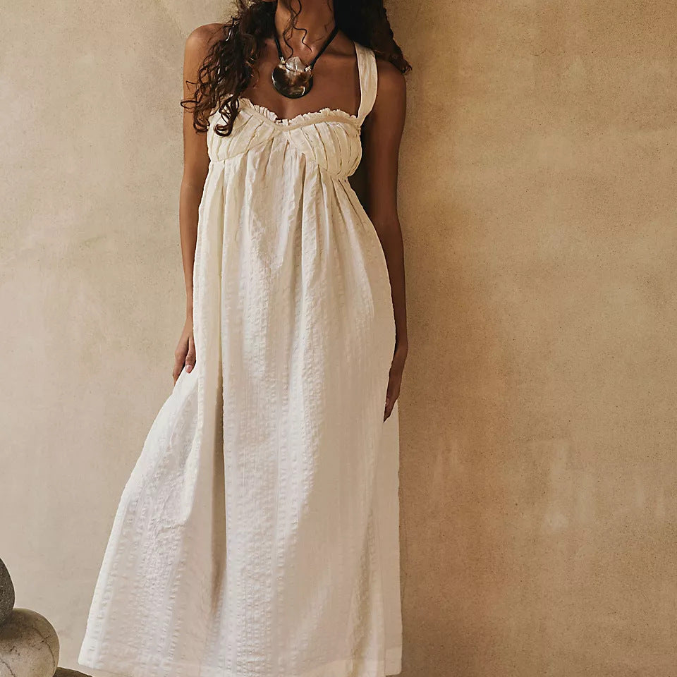 LADIES SLEEVELESS BEACHWEAR DRESS WHITE (SIZE S - L)