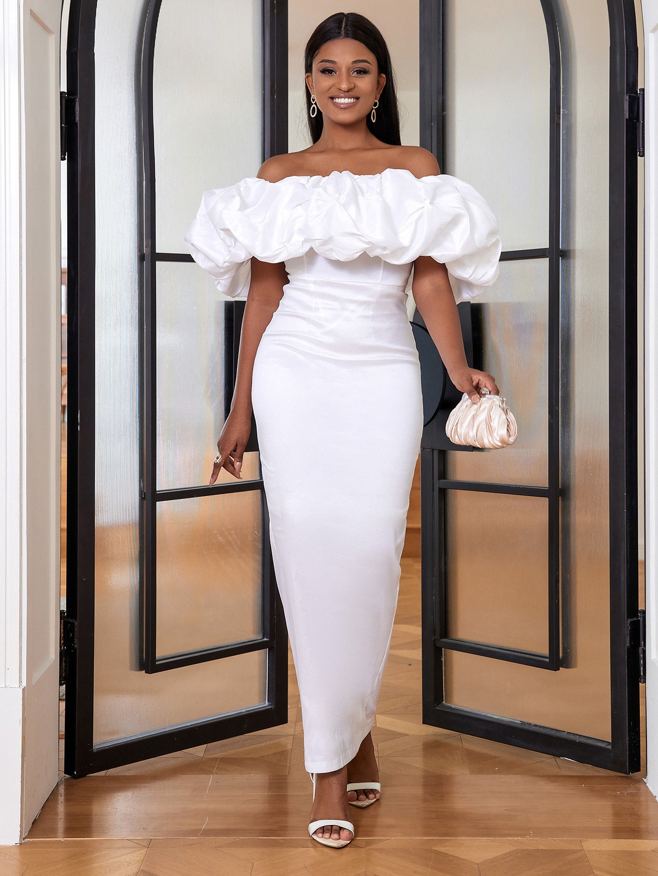 LADIES PLUS SIZE OFF THE SHOULDER PARTY DRESS WHITE / YELLOW / BLACK / RED / PINK / GREEN (SIZE S - 4XL)