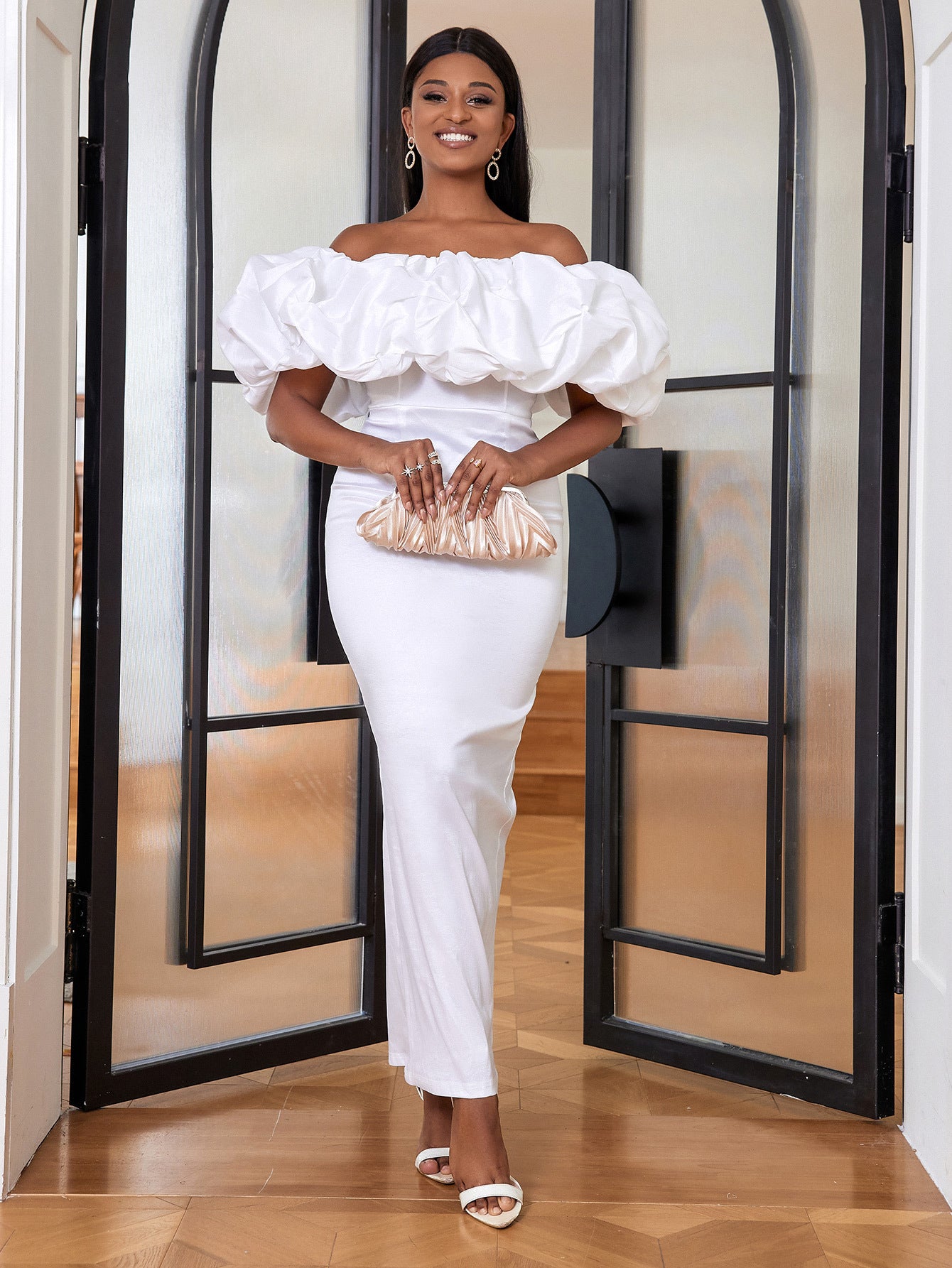 LADIES PLUS SIZE OFF THE SHOULDER PARTY DRESS WHITE / YELLOW / BLACK / RED / PINK / GREEN (SIZE S - 4XL)