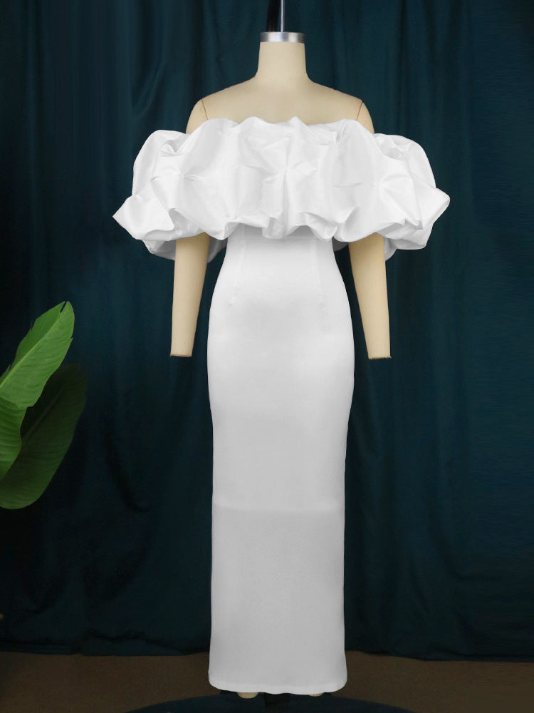 LADIES PLUS SIZE OFF THE SHOULDER PARTY DRESS WHITE / YELLOW / BLACK / RED / PINK / GREEN (SIZE S - 4XL)