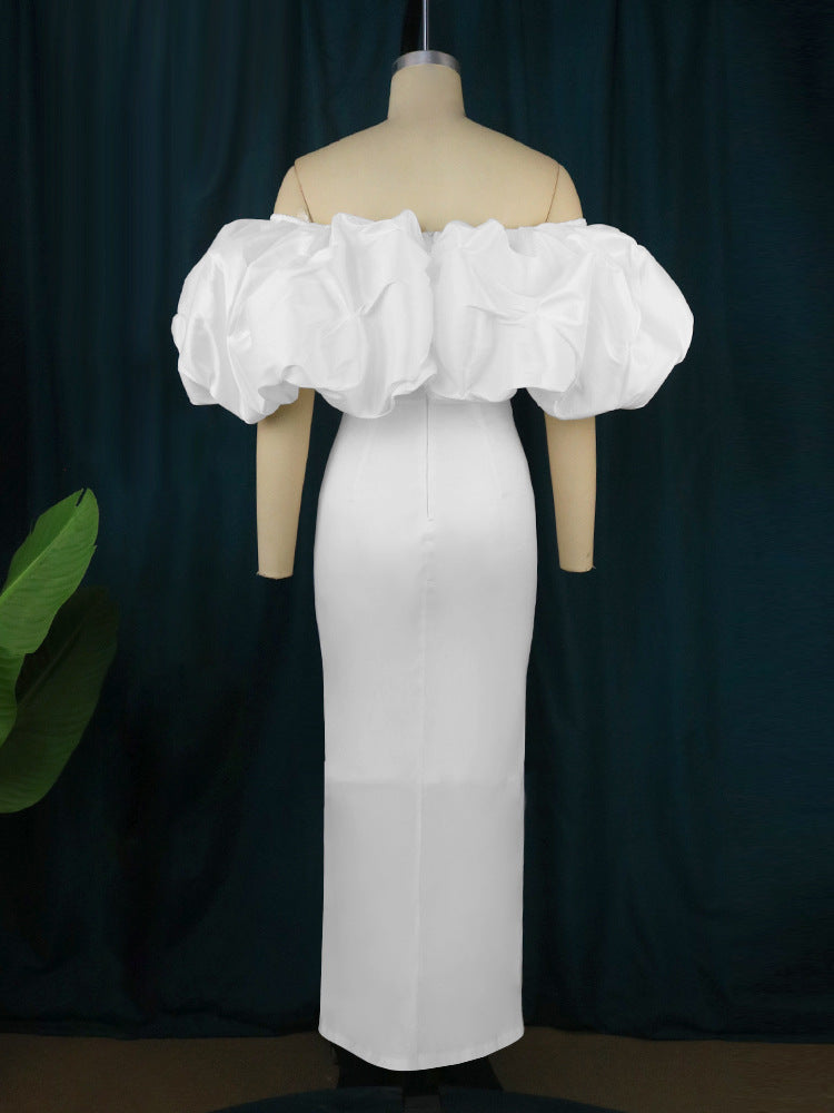 LADIES PLUS SIZE OFF THE SHOULDER PARTY DRESS WHITE / YELLOW / BLACK / RED / PINK / GREEN (SIZE S - 4XL)