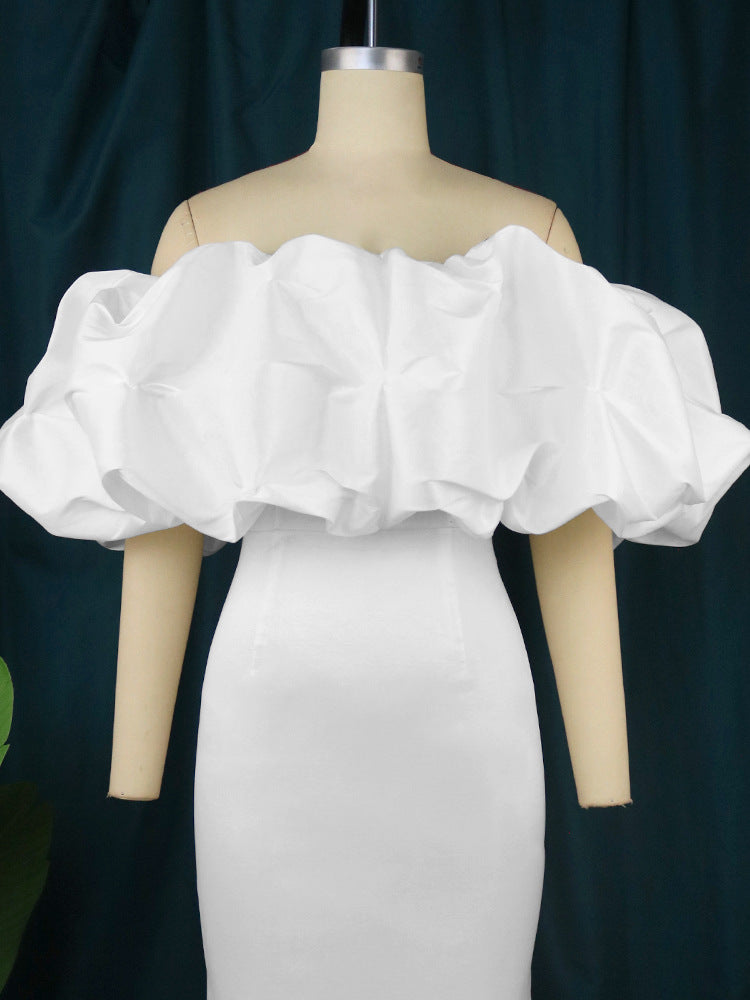 LADIES PLUS SIZE OFF THE SHOULDER PARTY DRESS WHITE / YELLOW / BLACK / RED / PINK / GREEN (SIZE S - 4XL)