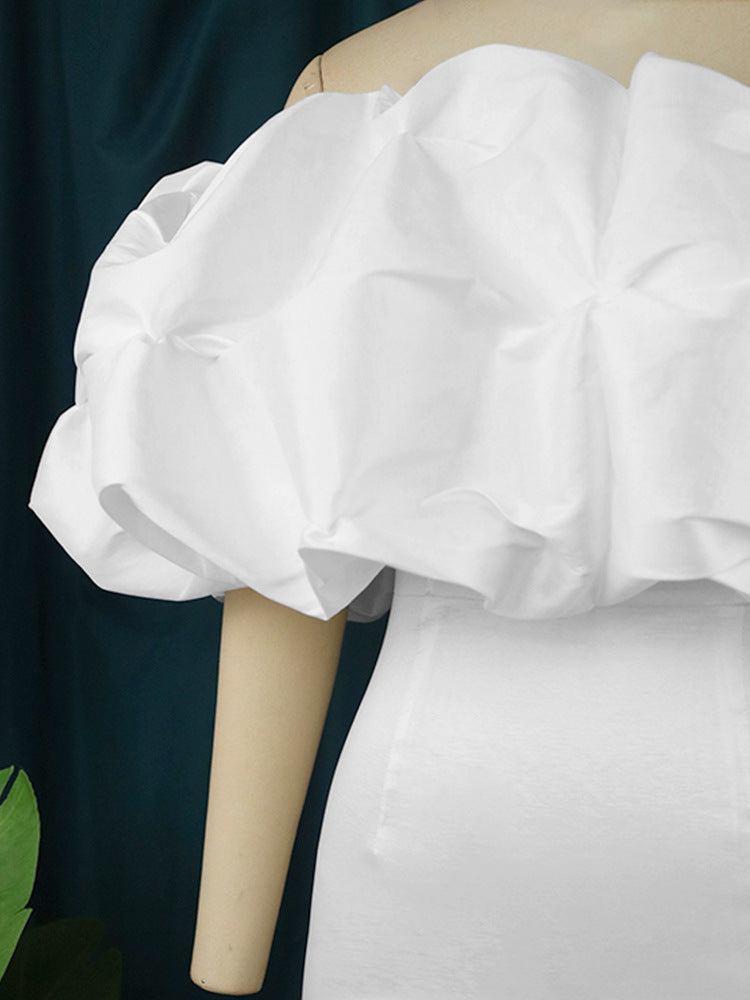 LADIES PLUS SIZE OFF THE SHOULDER PARTY DRESS WHITE / YELLOW / BLACK / RED / PINK / GREEN (SIZE S - 4XL)
