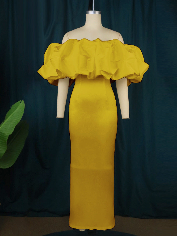 LADIES PLUS SIZE OFF THE SHOULDER PARTY DRESS WHITE / YELLOW / BLACK / RED / PINK / GREEN (SIZE S - 4XL)