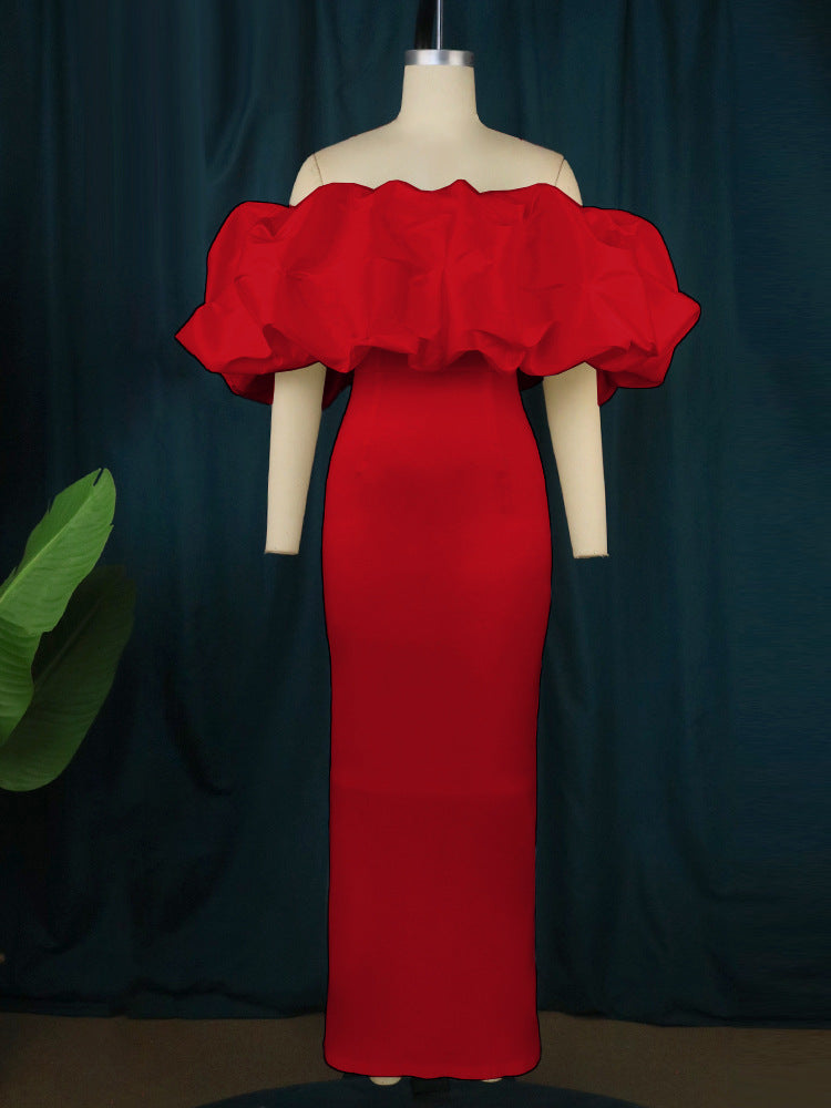 LADIES PLUS SIZE OFF THE SHOULDER PARTY DRESS WHITE / YELLOW / BLACK / RED / PINK / GREEN (SIZE S - 4XL)