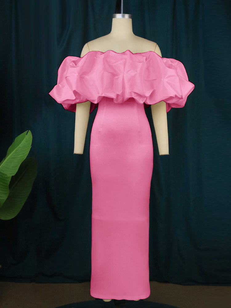 LADIES PLUS SIZE OFF THE SHOULDER PARTY DRESS WHITE / YELLOW / BLACK / RED / PINK / GREEN (SIZE S - 4XL)