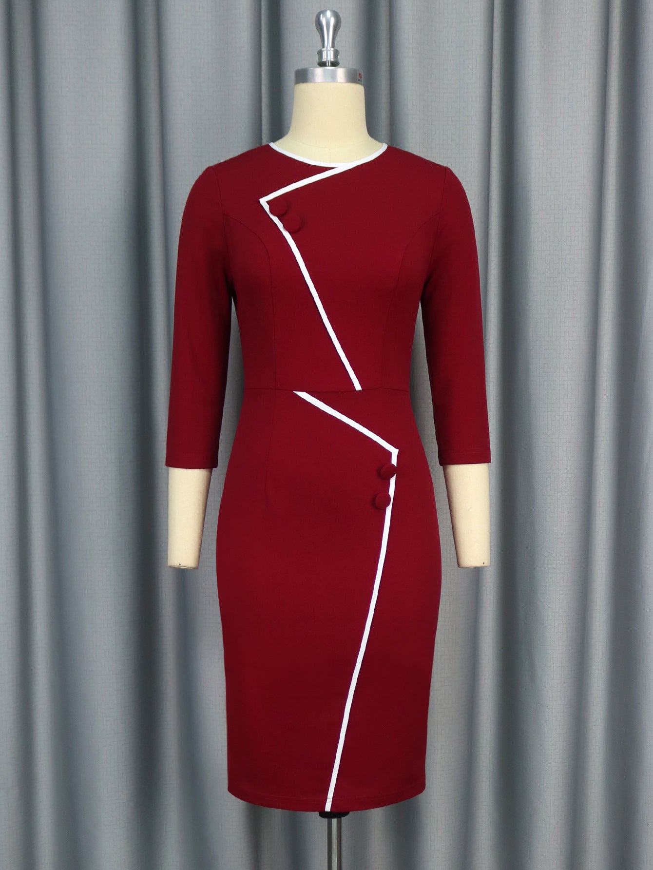 LADIES PLUS SIZE LONG SLEEVE DRESS WINE RED (SIZE S - 4XL)