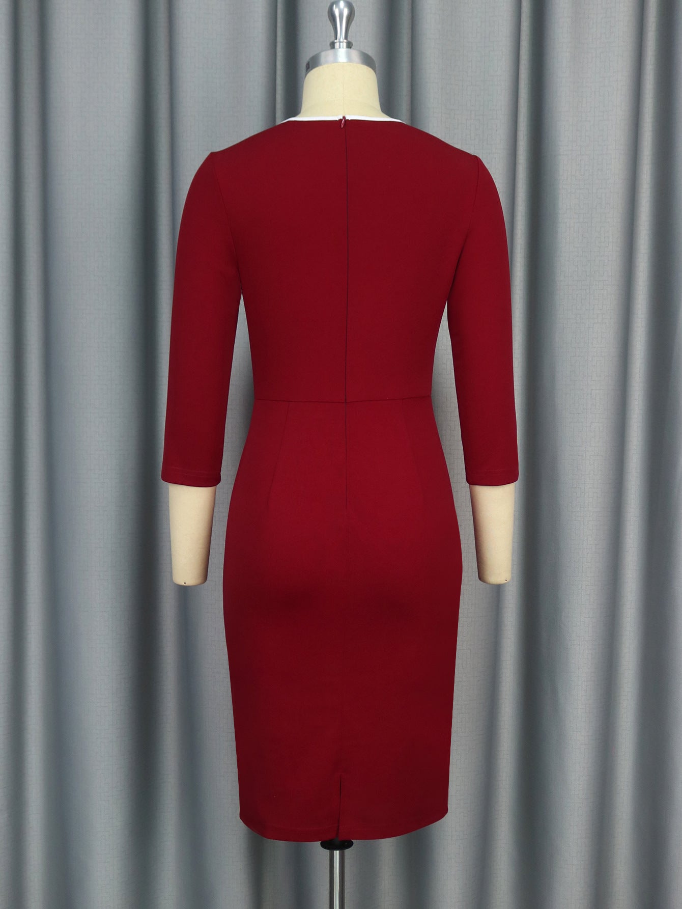 LADIES PLUS SIZE LONG SLEEVE DRESS WINE RED (SIZE S - 4XL)