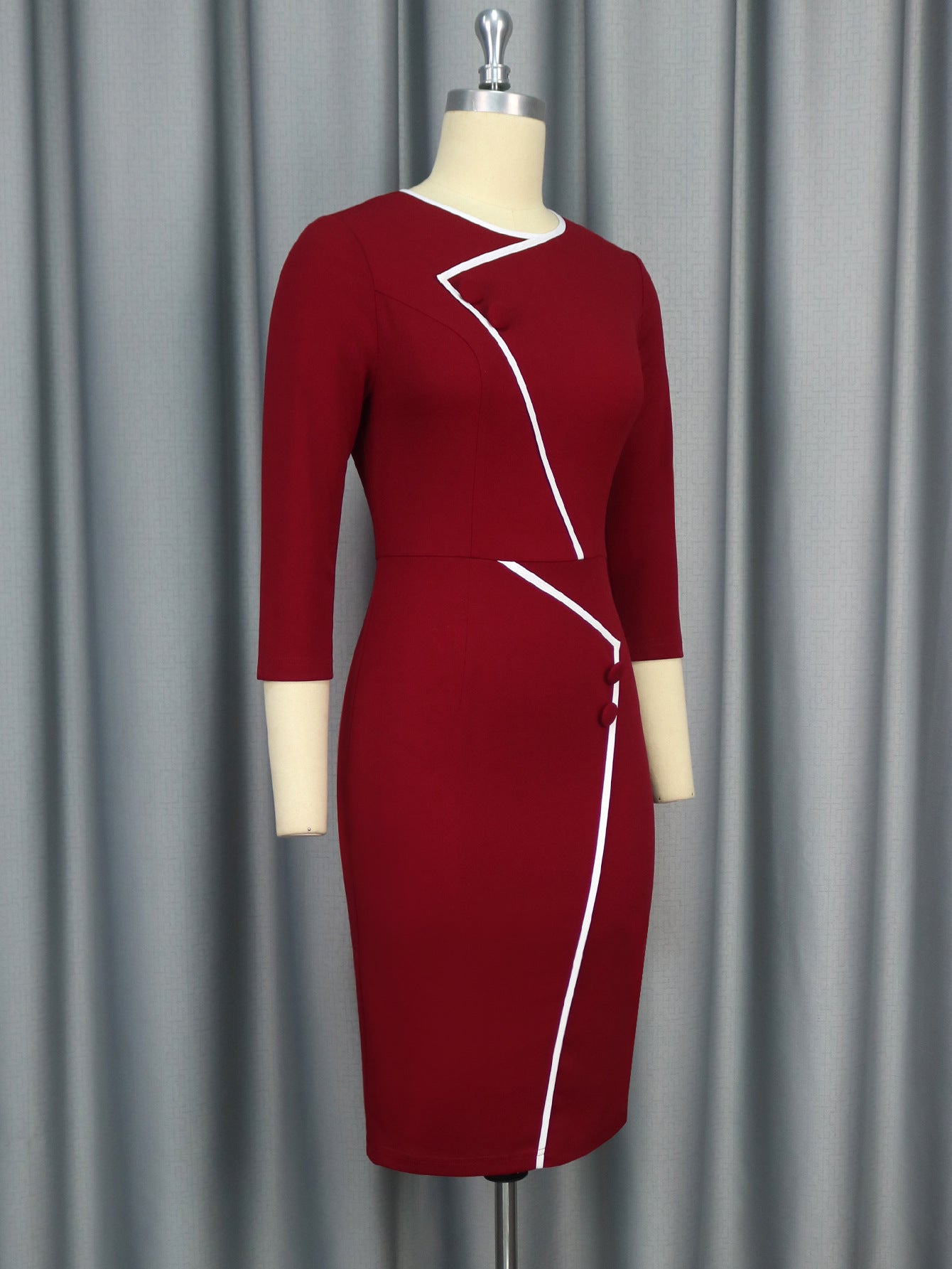 LADIES PLUS SIZE LONG SLEEVE DRESS WINE RED (SIZE S - 4XL)