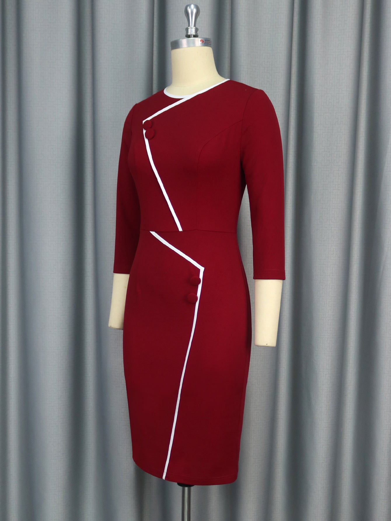 LADIES PLUS SIZE LONG SLEEVE DRESS WINE RED (SIZE S - 4XL)