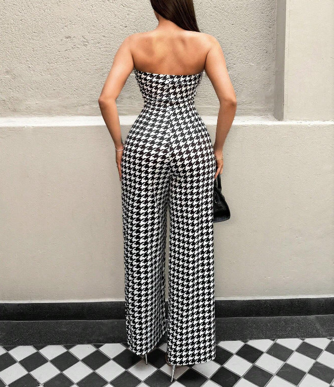 LADIES STRAPLESS JUMPSUIT BLACK & WHITE (SIZE S - XL)