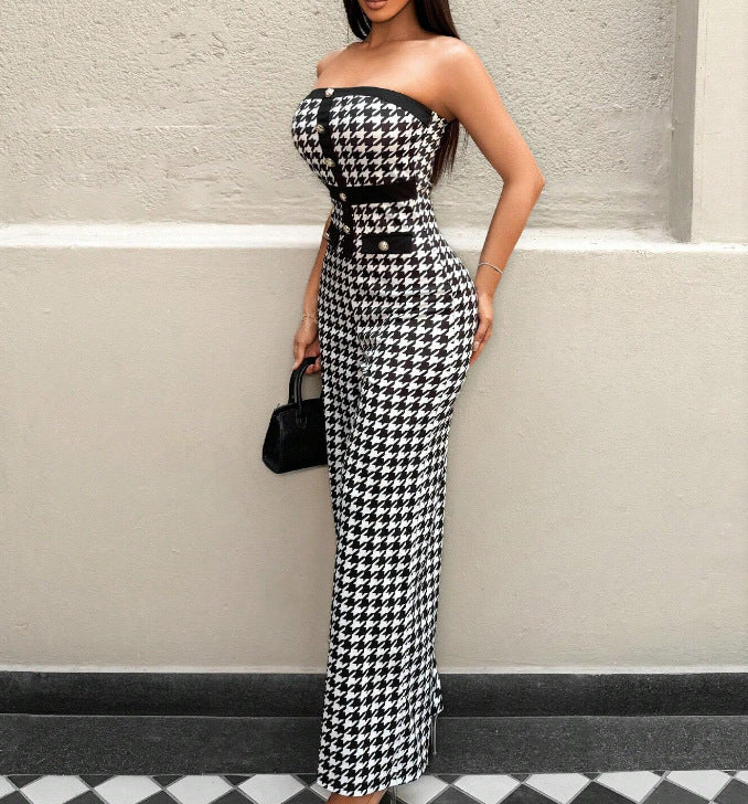 LADIES STRAPLESS JUMPSUIT BLACK & WHITE (SIZE S - XL)