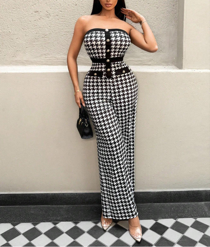 LADIES STRAPLESS JUMPSUIT BLACK & WHITE (SIZE S - XL)