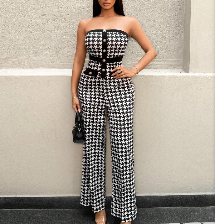 LADIES STRAPLESS JUMPSUIT BLACK & WHITE (SIZE S - XL)