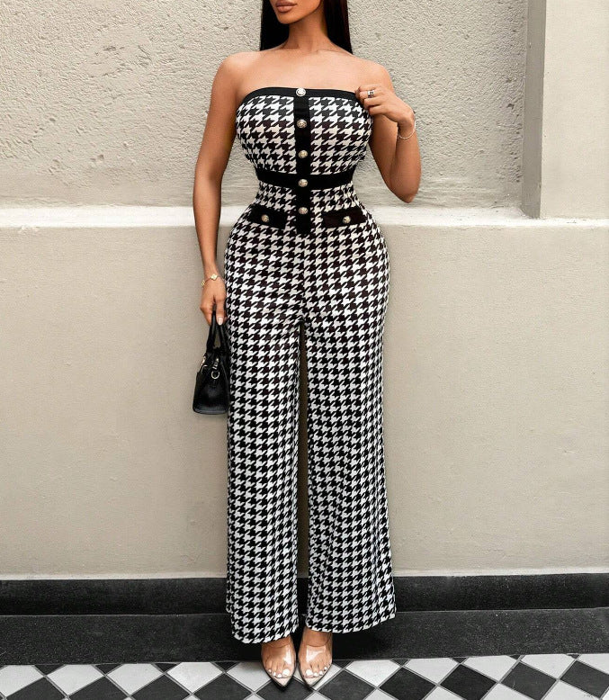 LADIES STRAPLESS JUMPSUIT BLACK & WHITE (SIZE S - XL)